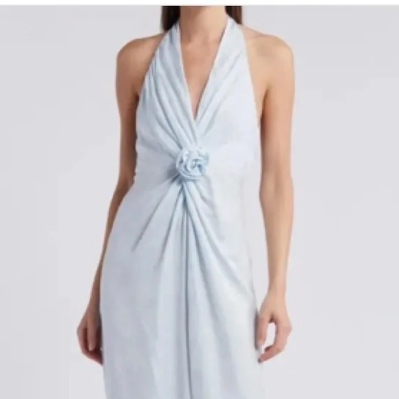 LoveShackFancy Lowry Silk Blend Light Blue Halter Maxi Dress size 0 - Picture 15 of 16